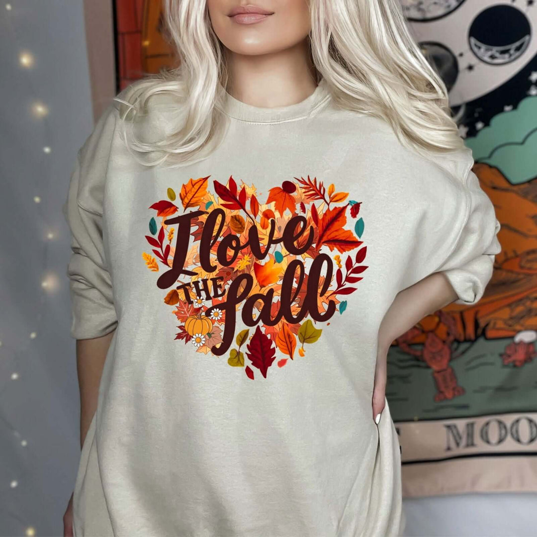 Fall Love Crewneck Sweatshirt - I Love the Fall Season Sweatshirt Printify L Sand