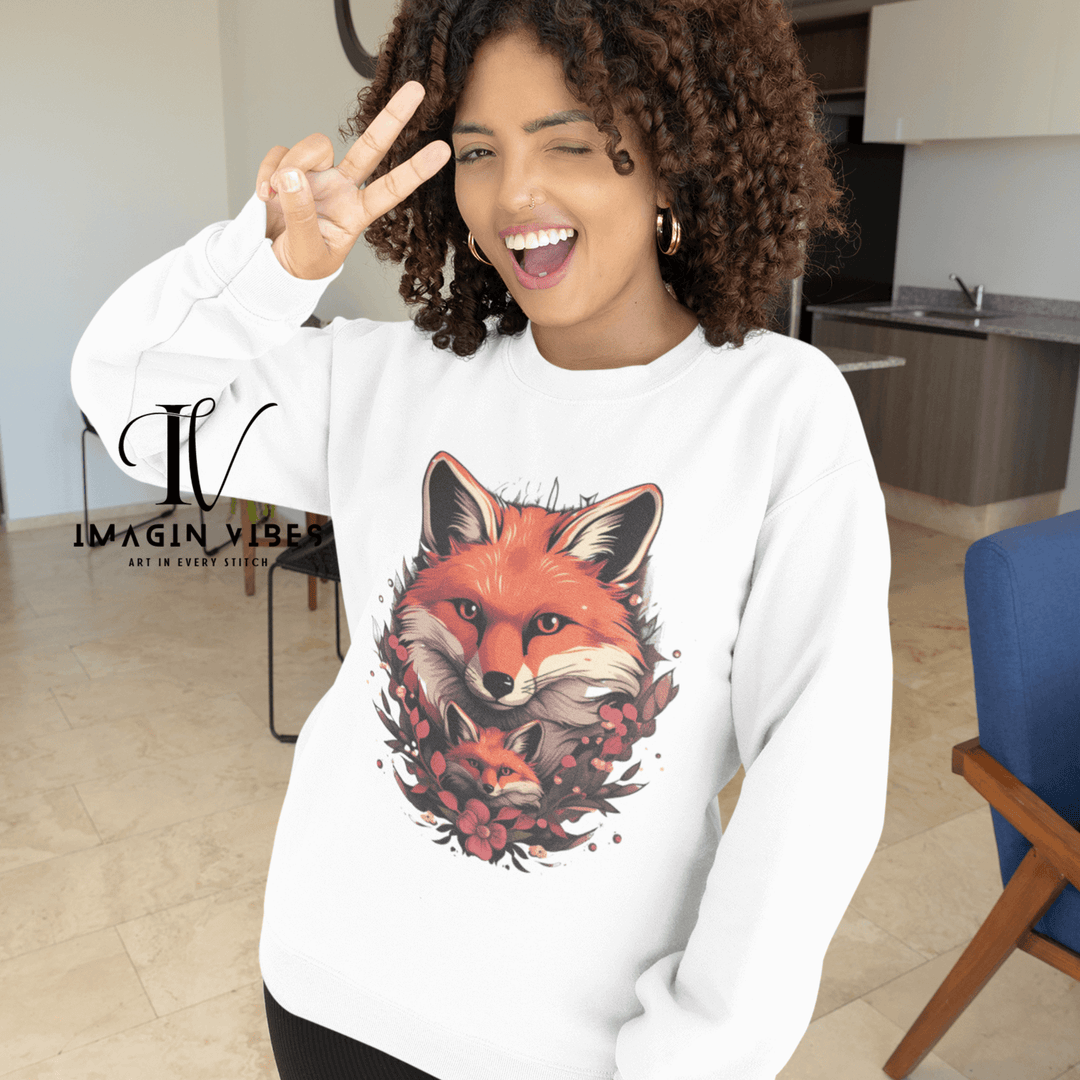 Fox Family Crewneck Sweatshirt - Nature Inspired Sweatshirt Printify
