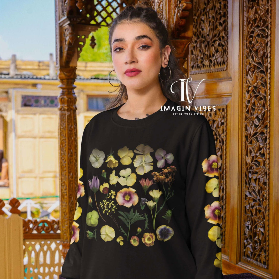 Vintage Pressed Flower Sweatshirt Sweatshirt Printify L Black
