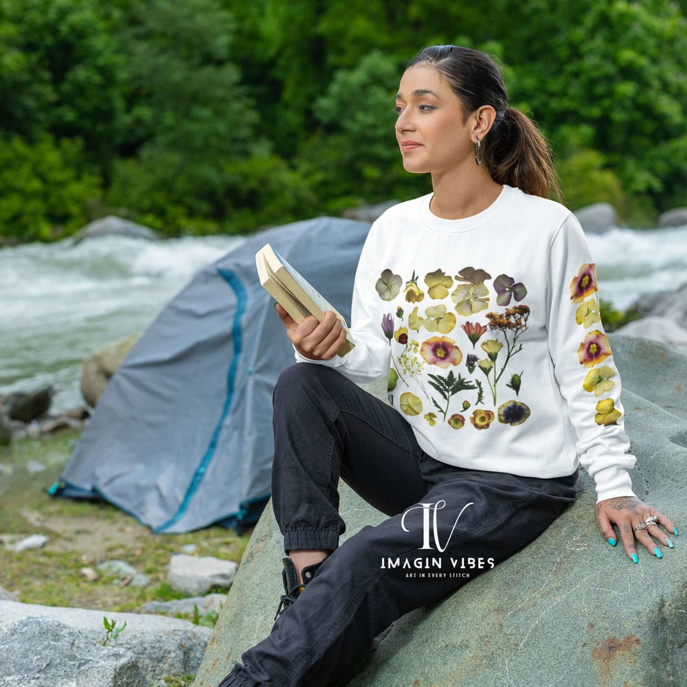 Vintage Pressed Flower Sweatshirt Sweatshirt Printify L White