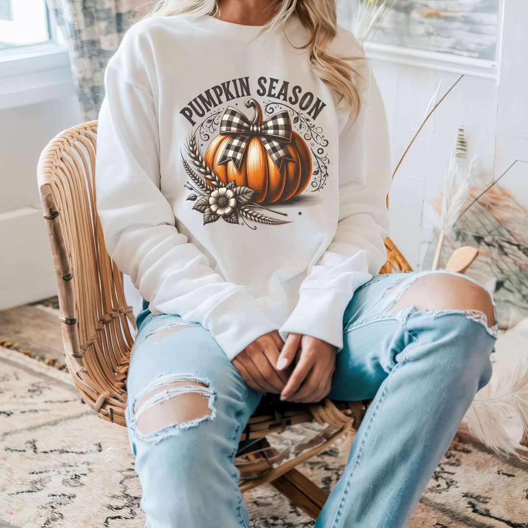Pumpkin Season: Coquette Fall Sweatshirt Sweatshirt Printify M White