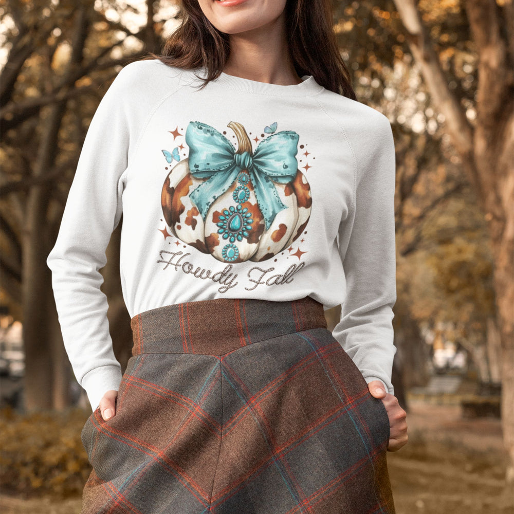 Howdy Fall: Western Pumpkin Sweatshirt Sweatshirt Printify L White