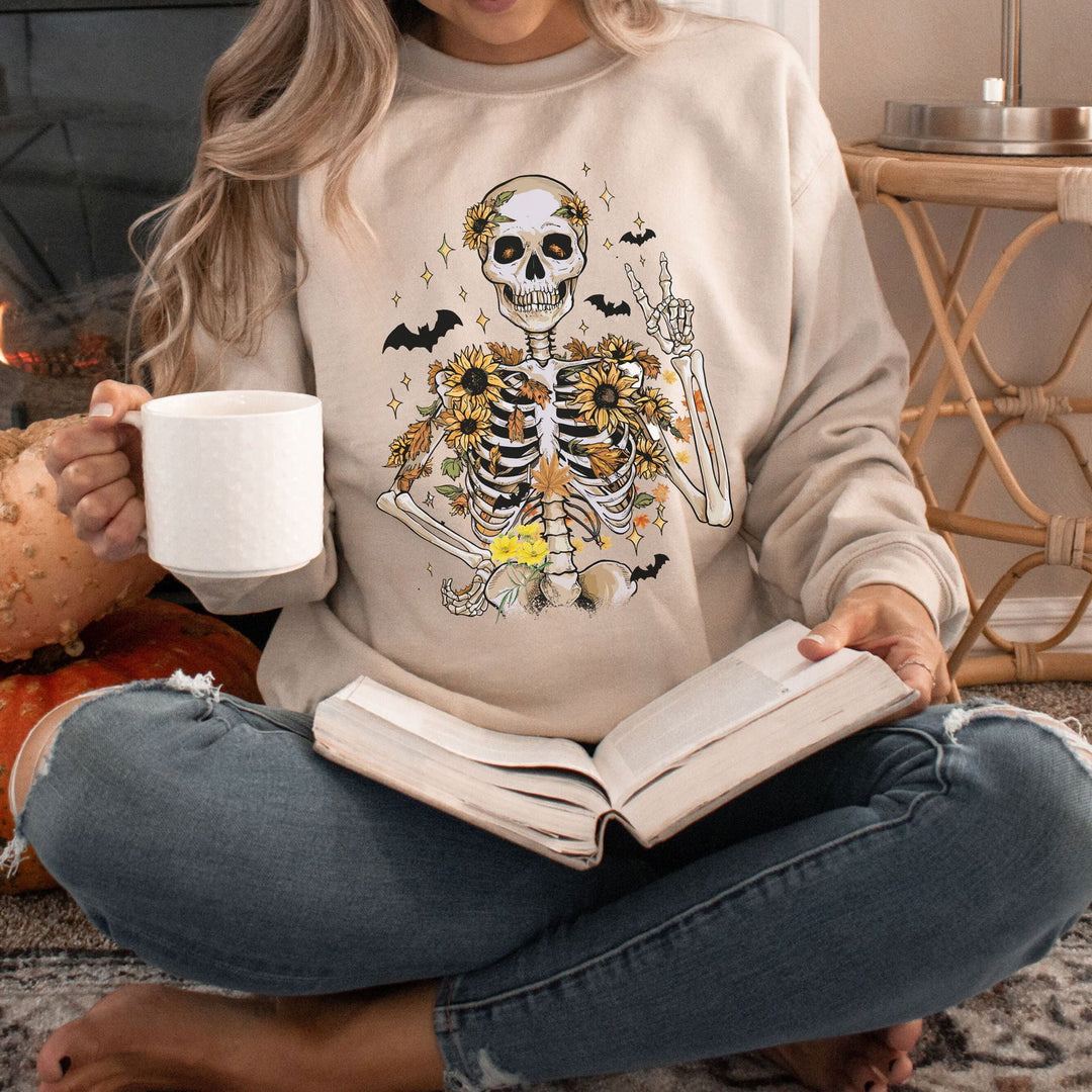 Skeleton Sunflower Sweatshirt Sweatshirt Printify L Sand