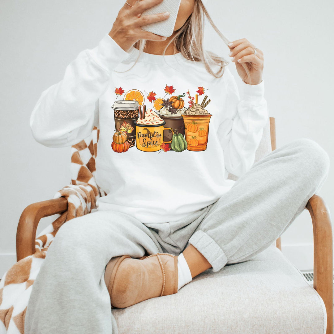 Fall Pumpkin Spice Latte Crewneck Sweatshirt Sweatshirt Printify L White