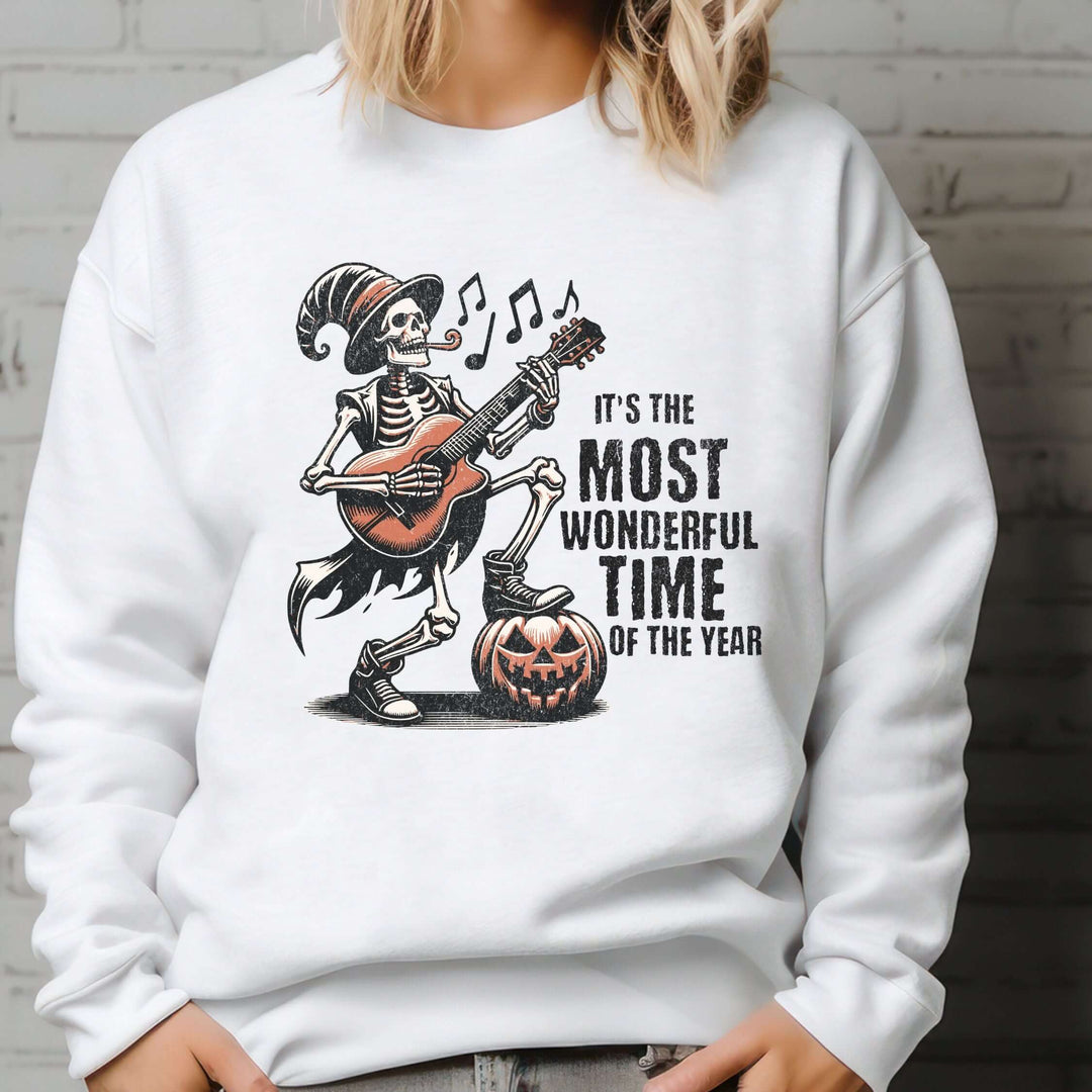 Halloween Skeleton Sweatshirt - Most Wonderful Time of the Year Sweatshirt Printify M White