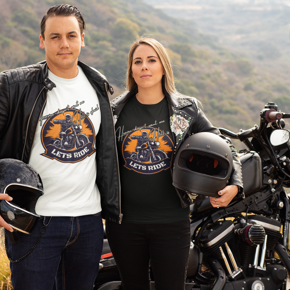 Biker Tee: "Heaven's Afraid, Hell's Afraid" - Let's Ride! T-Shirt Printify