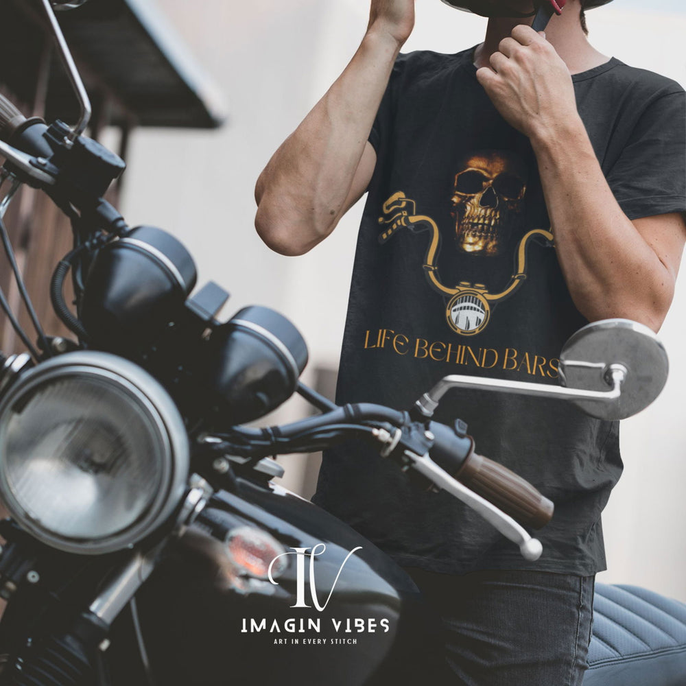 Biker Tee - 'Life Behind Bars' Graphic T-Shirt T-Shirt Printify Black M