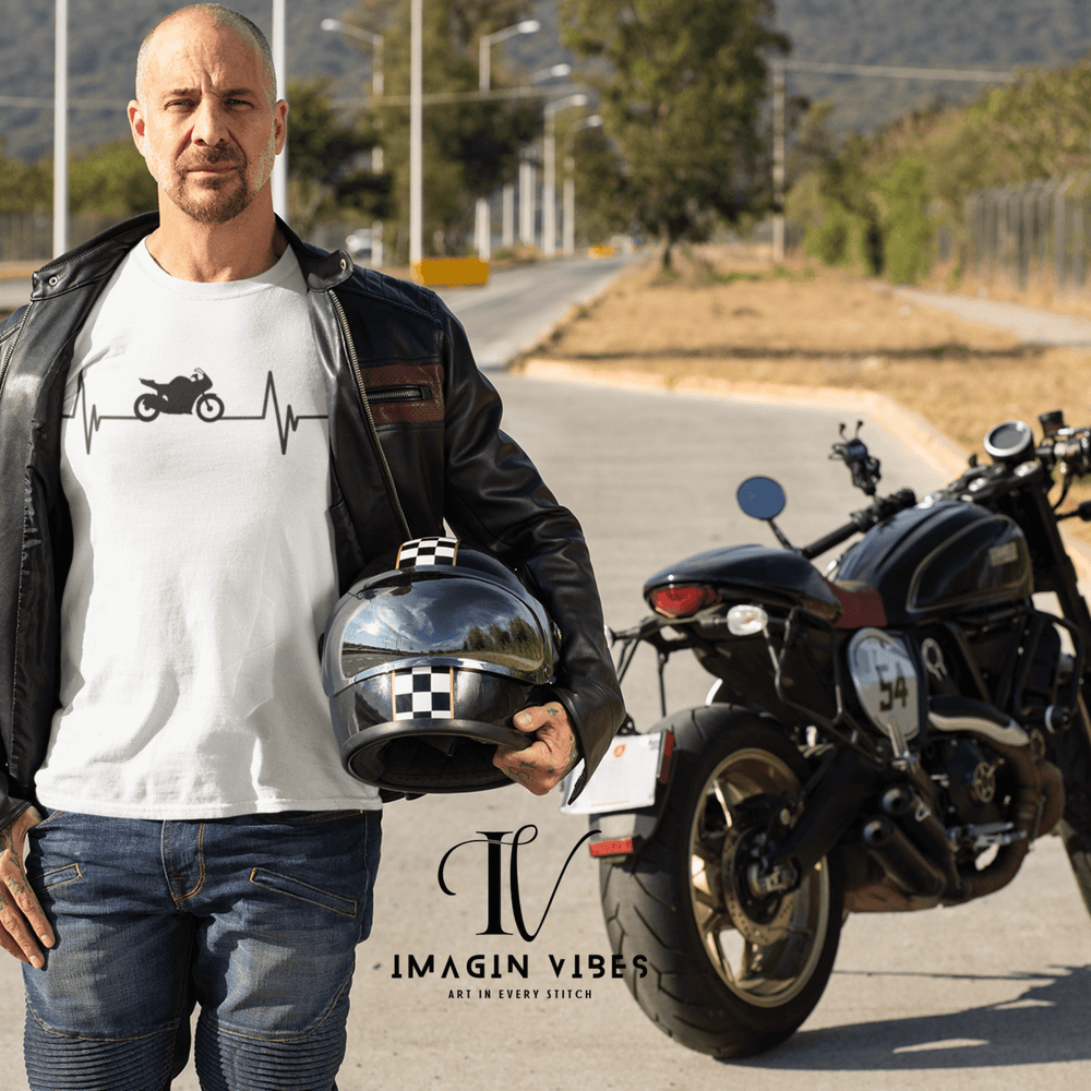 Motorcycle Tee - Heartbeat Line T-Shirt Printify White L