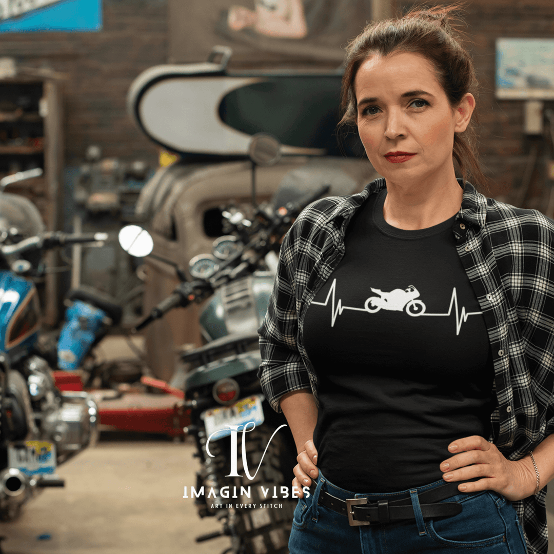 Motorcycle Tee - Heartbeat Line T-Shirt Printify Black S