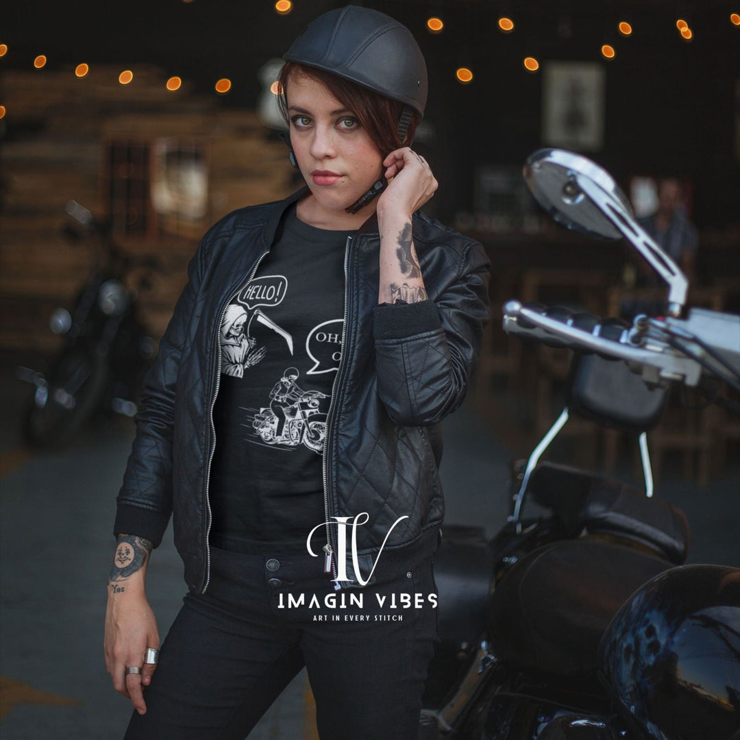 Graphic T-shirt - Grim Reaper Hello Motorcycle Rider Oh F**k Off T-Shirt Printify Black S