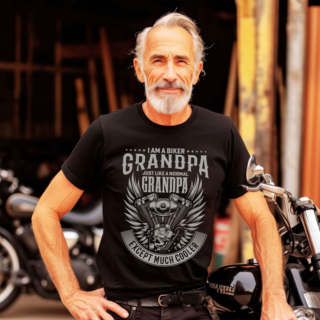 "Biker Grandpa" Winged Engine T-Shirt T-Shirt Printify
