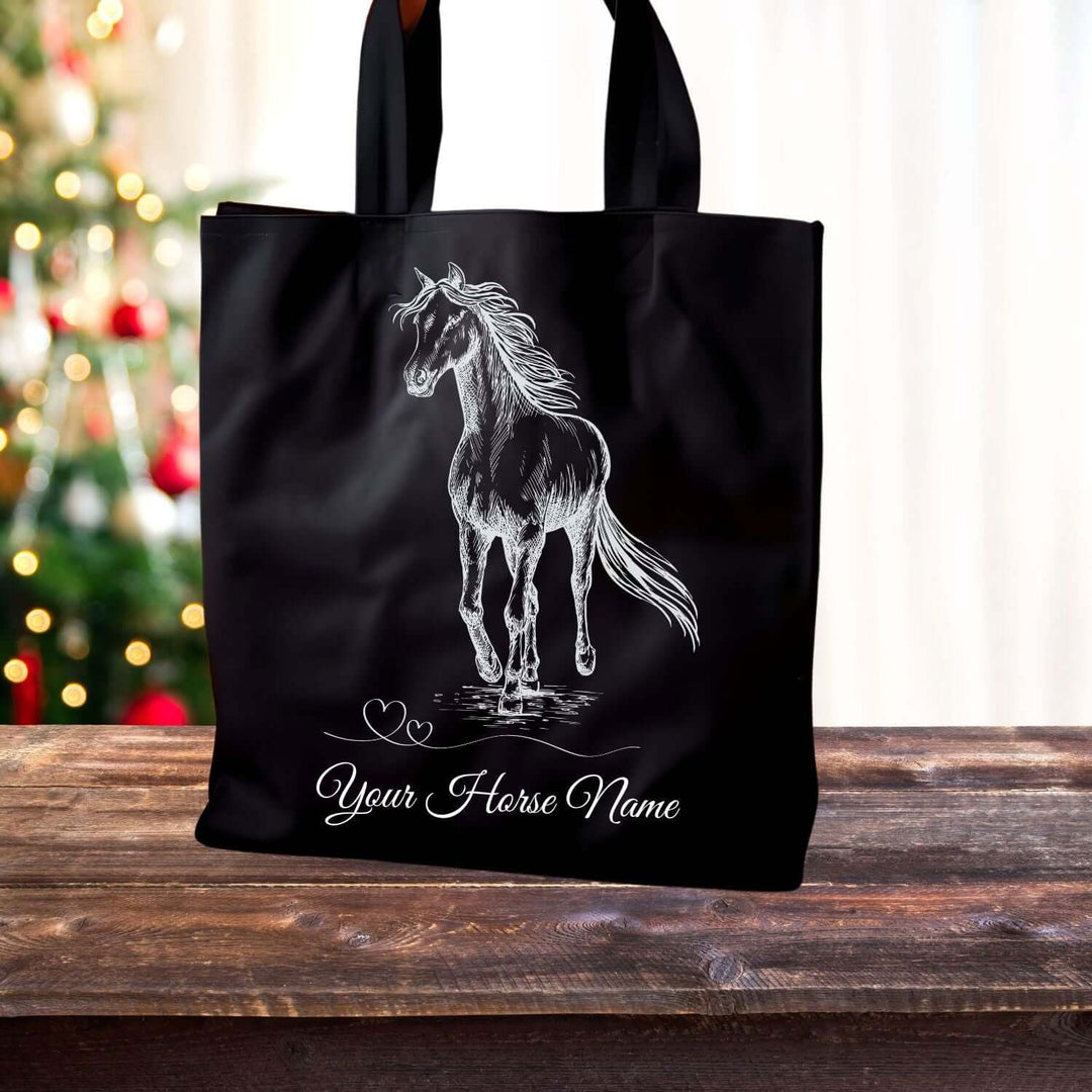 Canvas Tote Bag Personalized with Golden Running Horse Sketch Accessories Printify