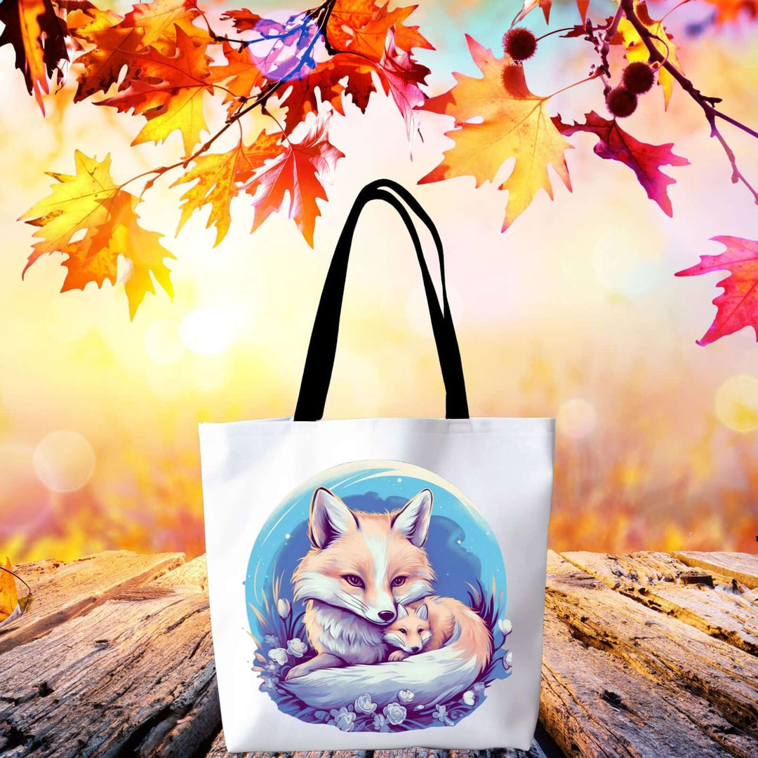 Canvas Tote Bag - Mother and Baby Fox Graphic, Wildlife Art Accessories Printify