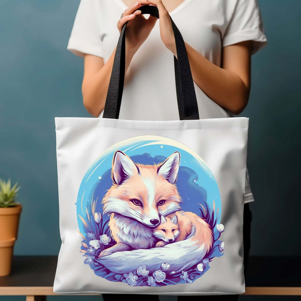 Canvas Tote Bag - Mother and Baby Fox Graphic, Wildlife Art Accessories Printify