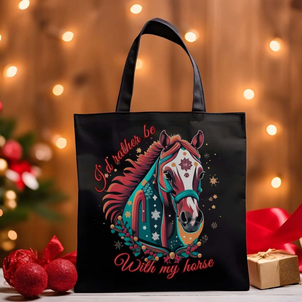 I'd Rather Be With My Horse Christmas Tote Bag Accessories Printify