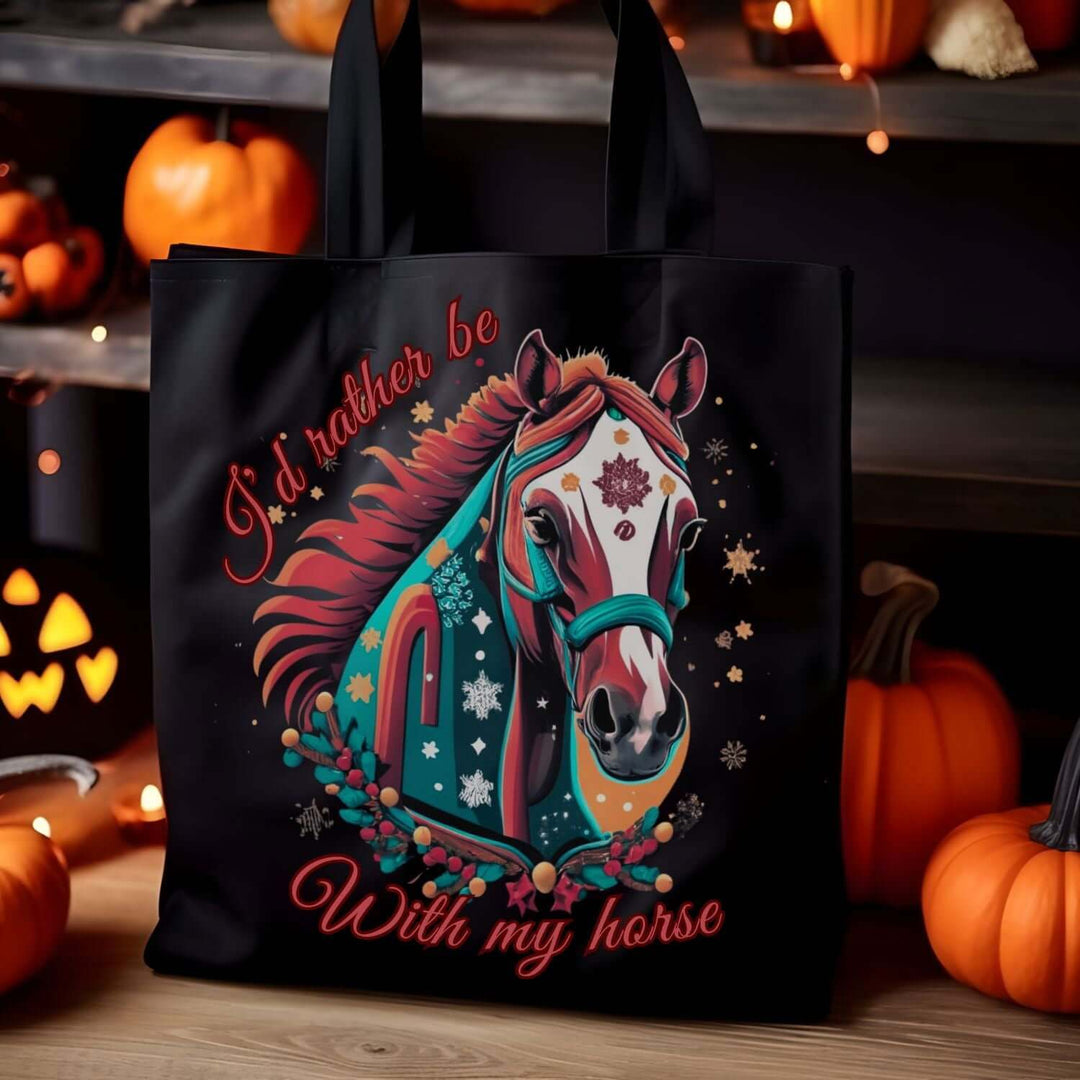 I'd Rather Be With My Horse Christmas Tote Bag Accessories Printify