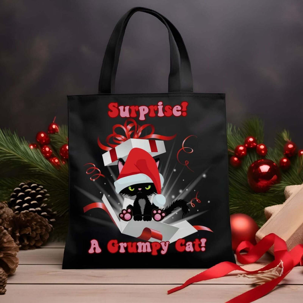 Canvas Tote Bag Grumpy Cat Christmas Surprise Accessories Printify