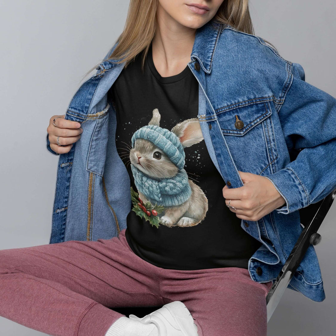 Cute Winter Watercolor Bunny T-Shirt T-Shirt Printify