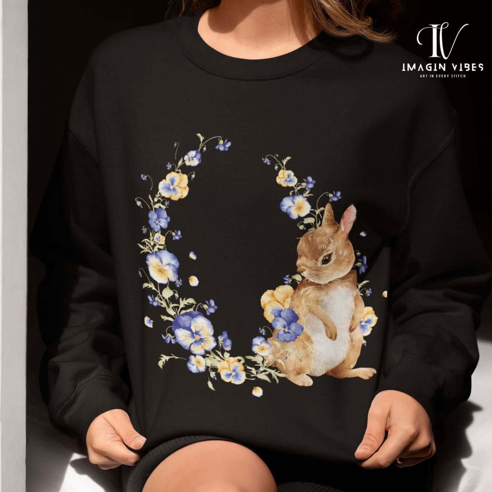 Spring Vibes: Floral Bunny Sweatshirt Sweatshirt Printify