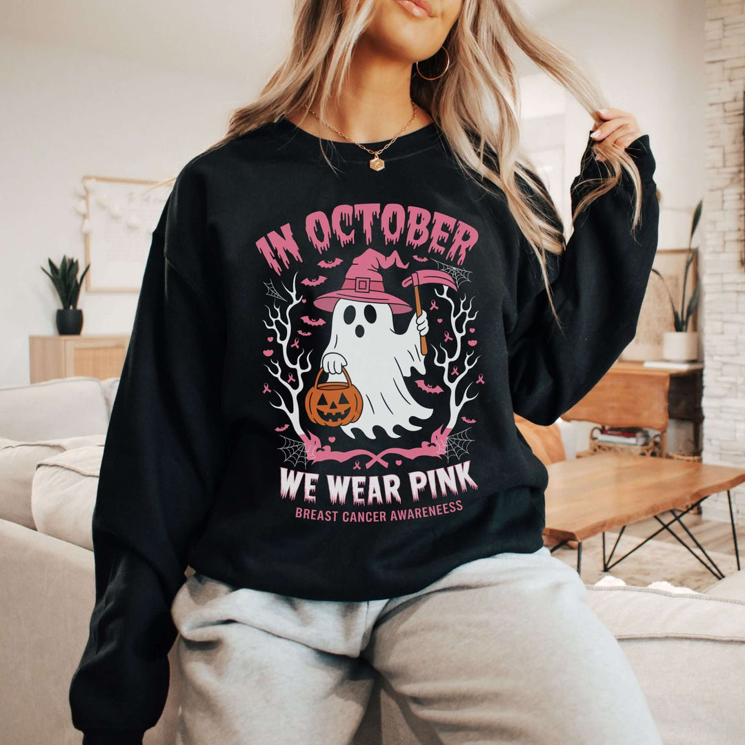 In October We Wear Pink: Breast Cancer Awareness Sweatshirt Sweatshirt Printify XL Black