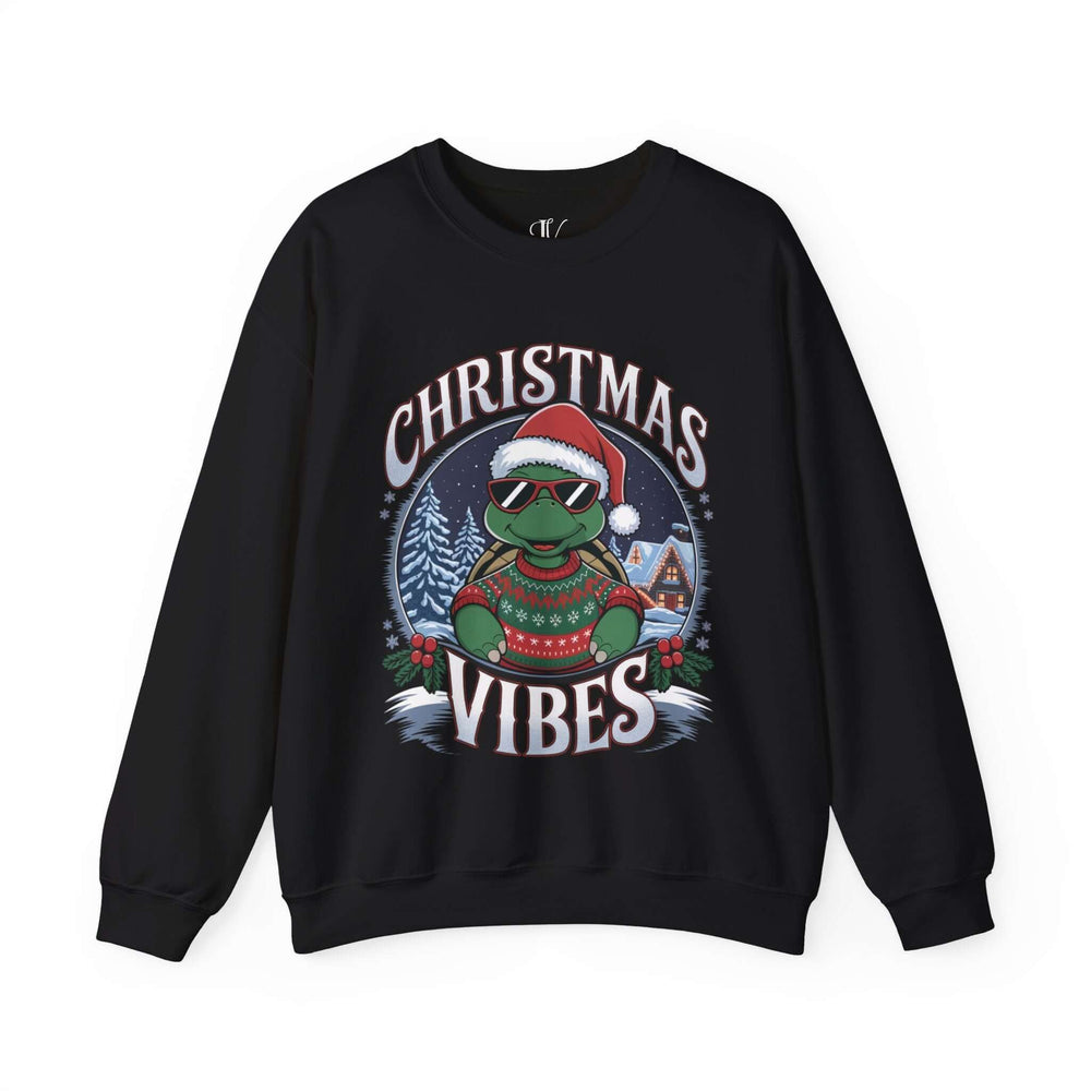 Christmas Vibes Unisex Sweatshirt - Festive Turtle Sweatshirt Printify S Black