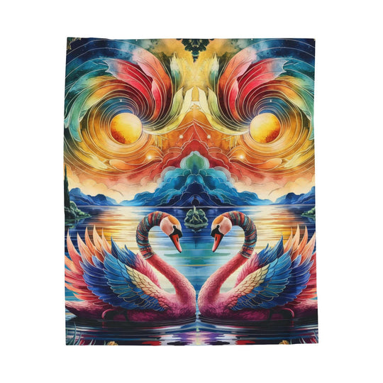 Plush Celestial Swans Blanket - Psychedelic All Over Prints Printify