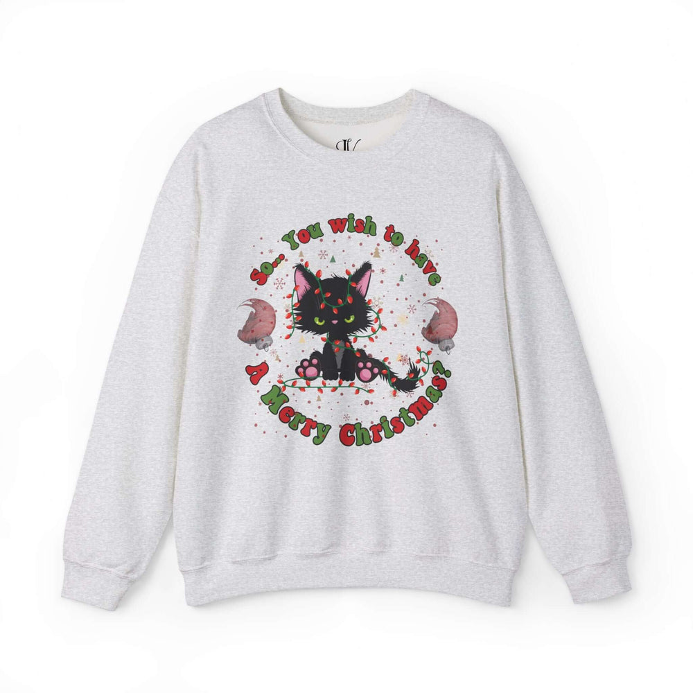 Merry Christmas Cat Sweatshirt Sweatshirt Printify S Ash