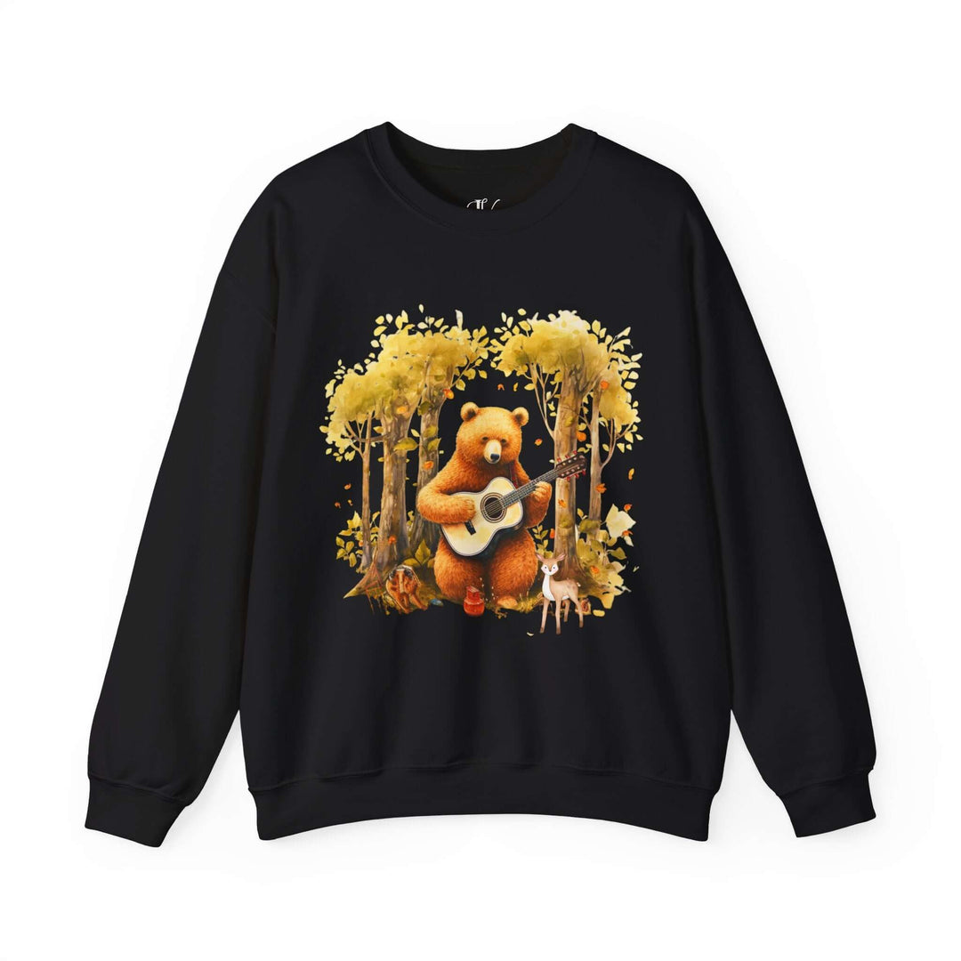 Bear Whimsical Crewneck Sweatshirt Sweatshirt Printify Black S