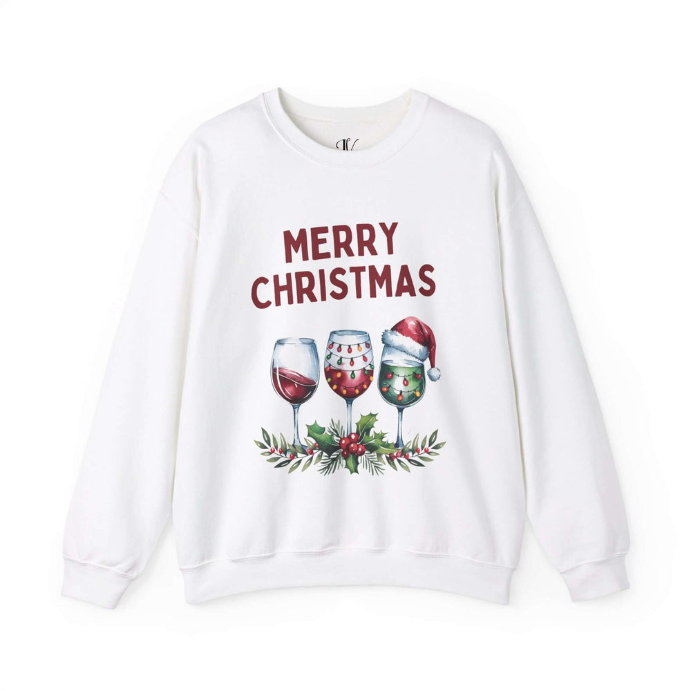 Christmas Wine Glasses Sweatshirt Sweatshirt Printify S White
