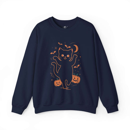 Spooky Cat & Pumpkins Halloween Sweatshirt Sweatshirt Printify S Navy