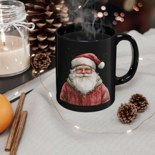 Boho Watercolor Santa Black Mug Mug Printify