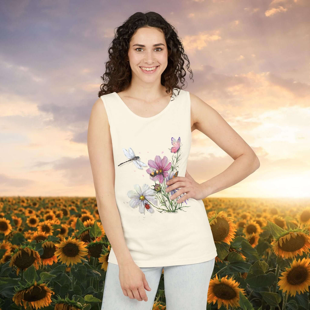 Dragonfly Watercolor Flower Tank Top Tank Top Printify