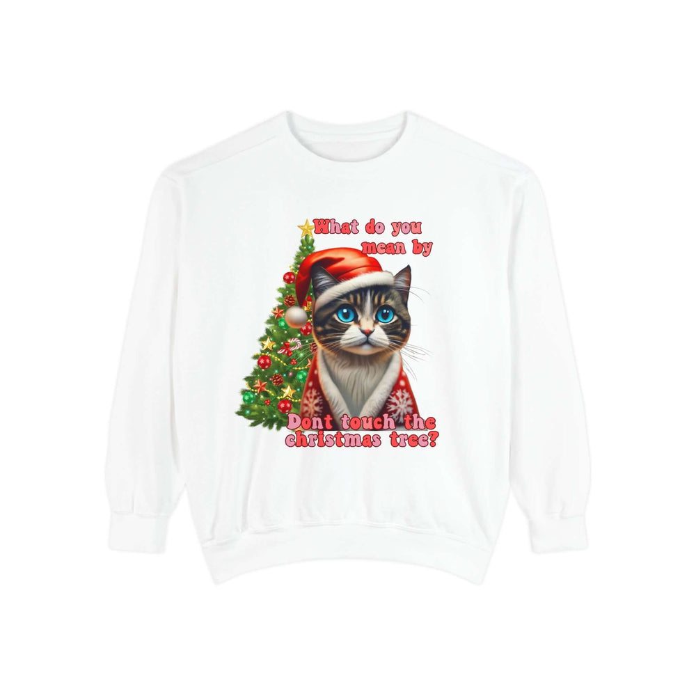 Christmas Cat Sweatshirt with Funny Holiday Theme Sweatshirt Printify White S