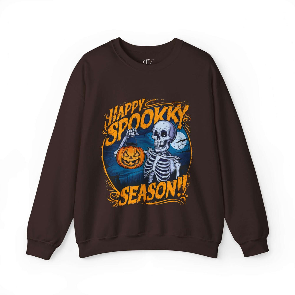 Happy Spooky Season: Skeleton Sweatshirt Sweatshirt Printify S Dark Chocolate