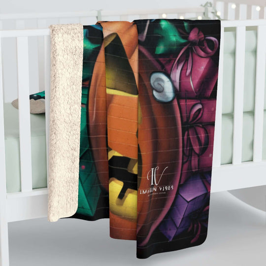 Sherpa Fleece Blanket - Merry Cryptmas Gothic Skull Pumpkin Spooky Christmas Home Decor Printify