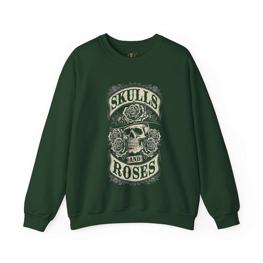 Skulls and Roses Sweatshirt Sweatshirt Printify S Forest Green