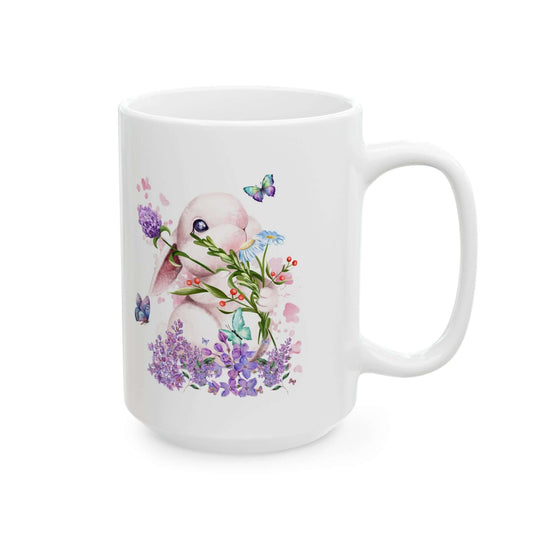 Ceramic Mug Cute Bunny with Flowers Mug Printify