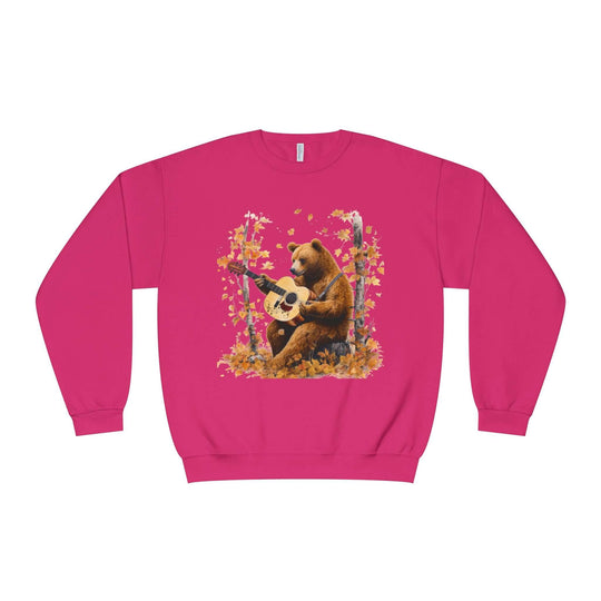 Bear Guitar Sweatshirt - Autumn Nature Theme Sweatshirt Printify Cyber Pink S