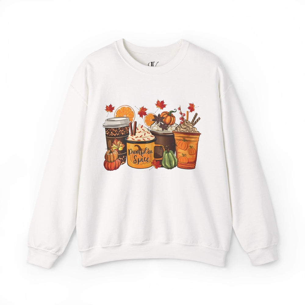 Fall Pumpkin Spice Latte Crewneck Sweatshirt Sweatshirt Printify S White