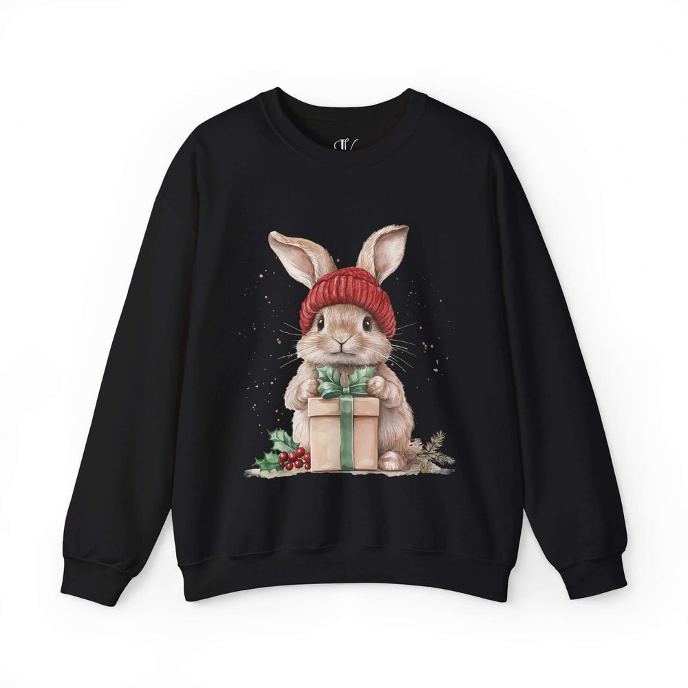 Cute Boho Winter Watercolor Bunny Sweatshirt Sweatshirt Printify S Black