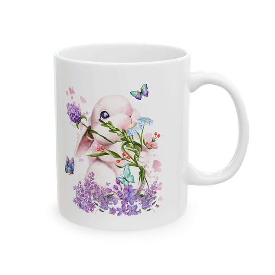 Ceramic Mug Cute Bunny with Flowers Mug Printify