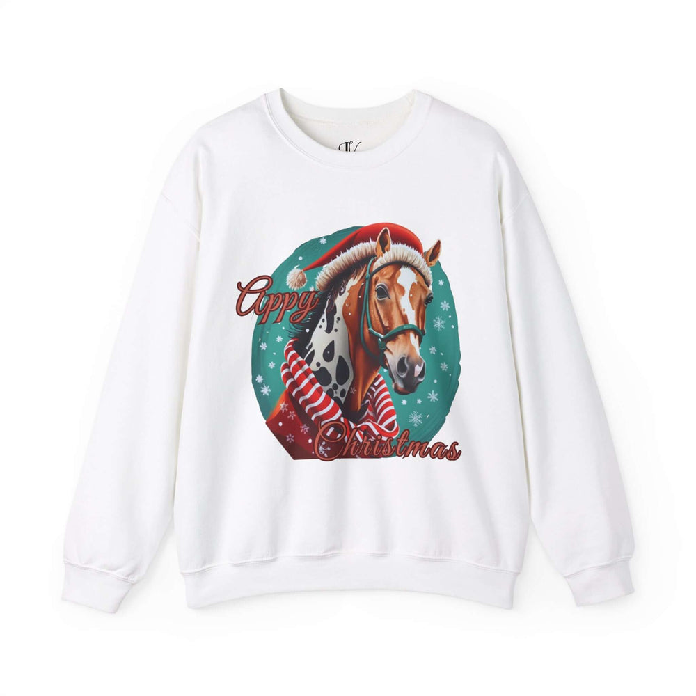 Christmas Horse Sweatshirt - Appaloosa Winter Holiday Apparel Sweatshirt Printify S White