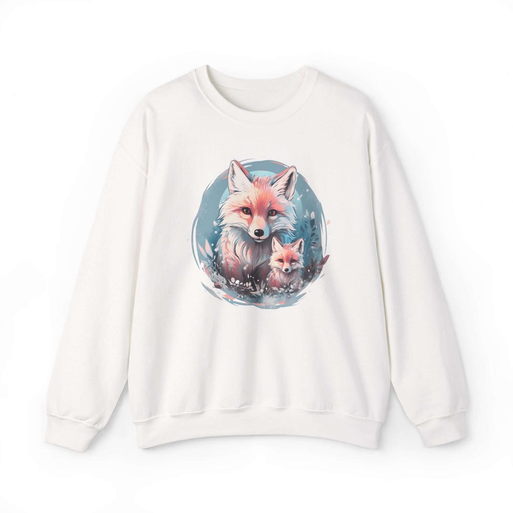 Fox Family Winter Arctic Crewneck Sweatshirt Sweatshirt Printify S White