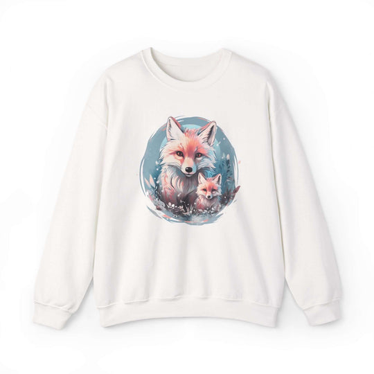 Fox Family Winter Arctic Crewneck Sweatshirt Sweatshirt Printify S White