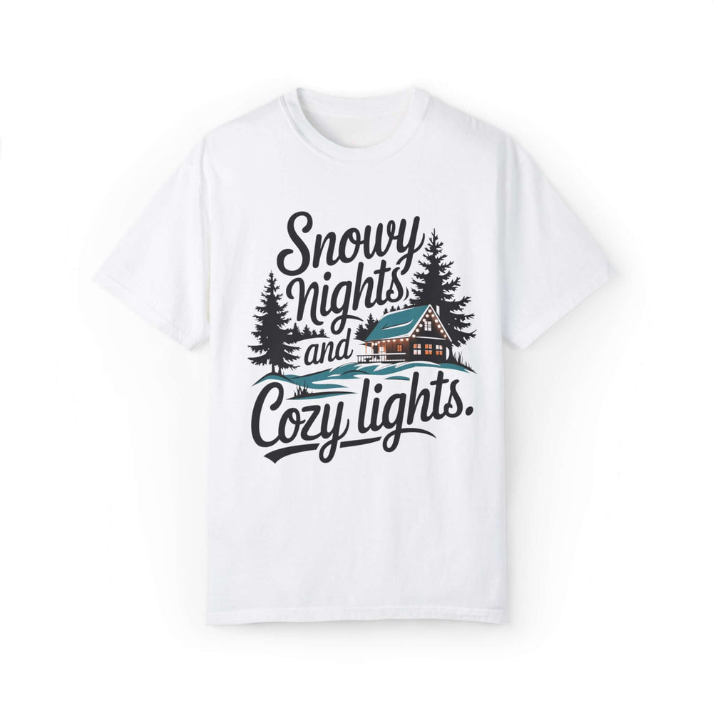 Snowy Nights and Cozy Lights Unisex T-shirt T-Shirt Printify White S