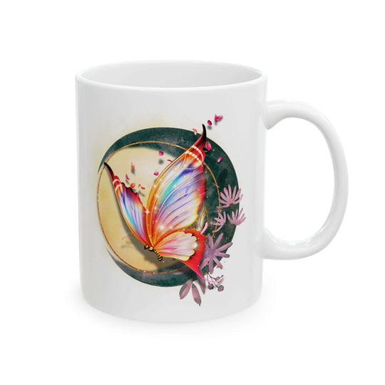 Ceramic Mug - Nature-Inspired Butterfly and Flowers Mug Printify