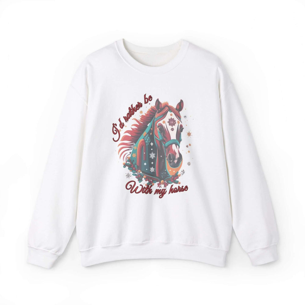 Horse Graphic Sweatshirt - 'I'd rather be With my horse' Sweatshirt Printify S White