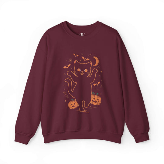 Spooky Cat & Pumpkins Halloween Sweatshirt Sweatshirt Printify S Maroon