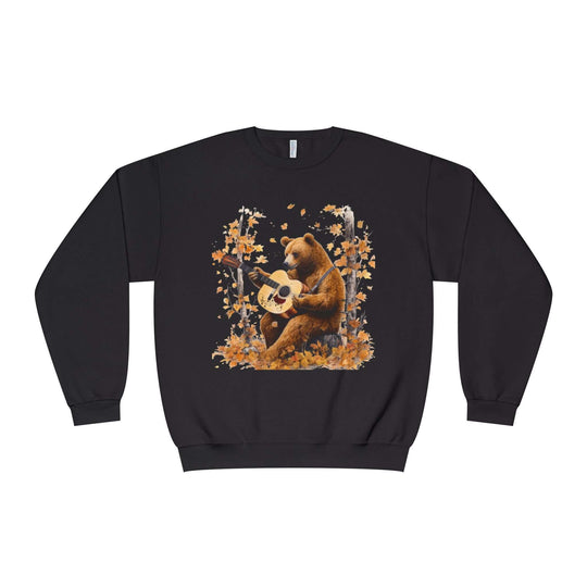 Bear Guitar Sweatshirt - Autumn Nature Theme Sweatshirt Printify Black XL