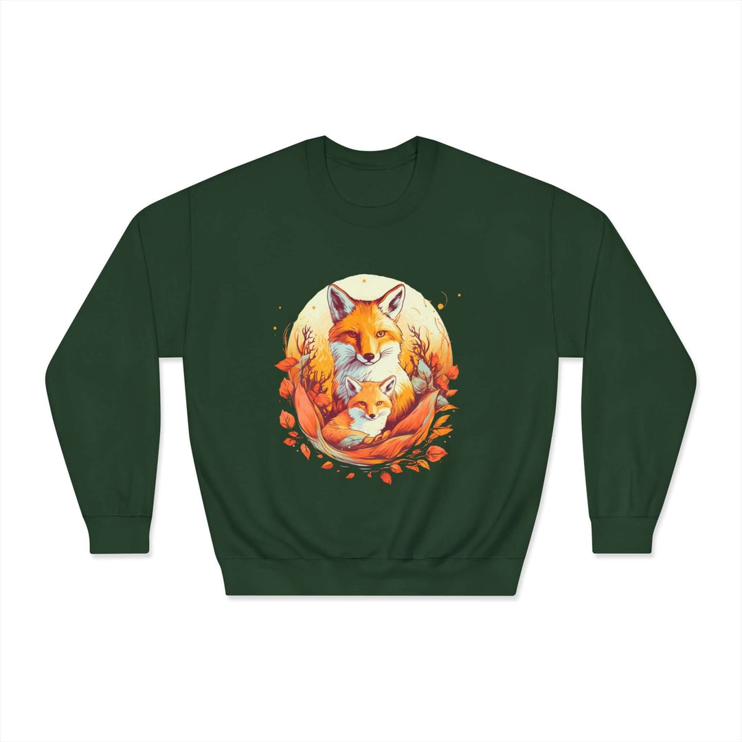 Fox Family Circle Sweatshirt Sweatshirt Printify Forest Green S